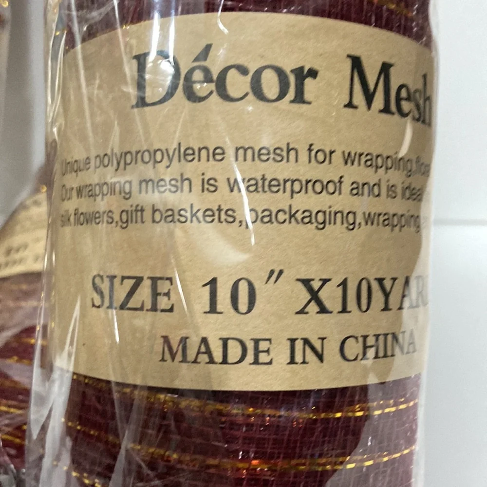 4 Burgundy Red Gold Christmas Fall Crafts Deco Mesh Wreath Gift Wrap 10